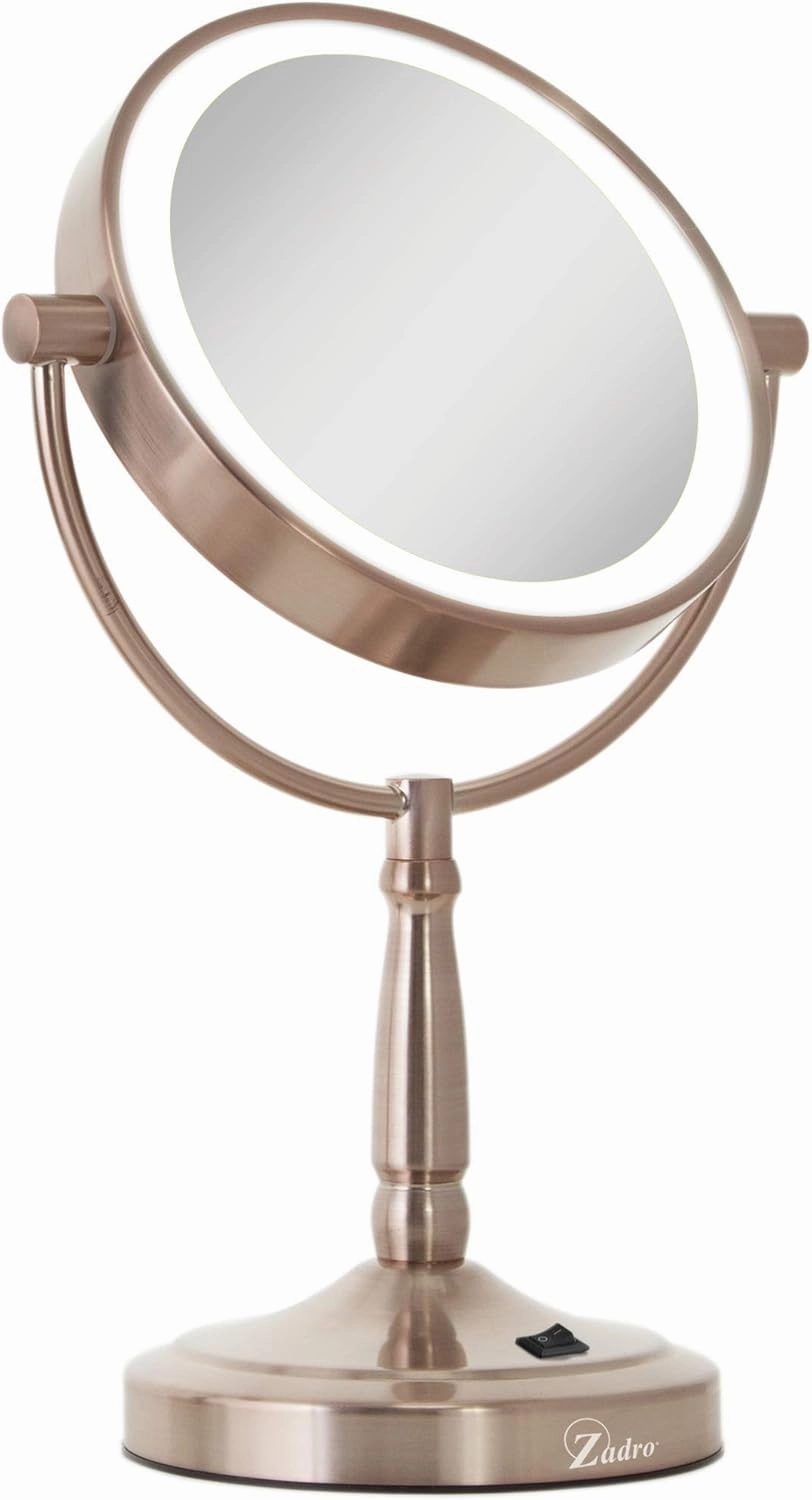 Zadro 9" Round LED Makeup Mirror with Lights and Magnification 5&10X/1X AA Battery Operated Swivel Lighted Makeup Mirror