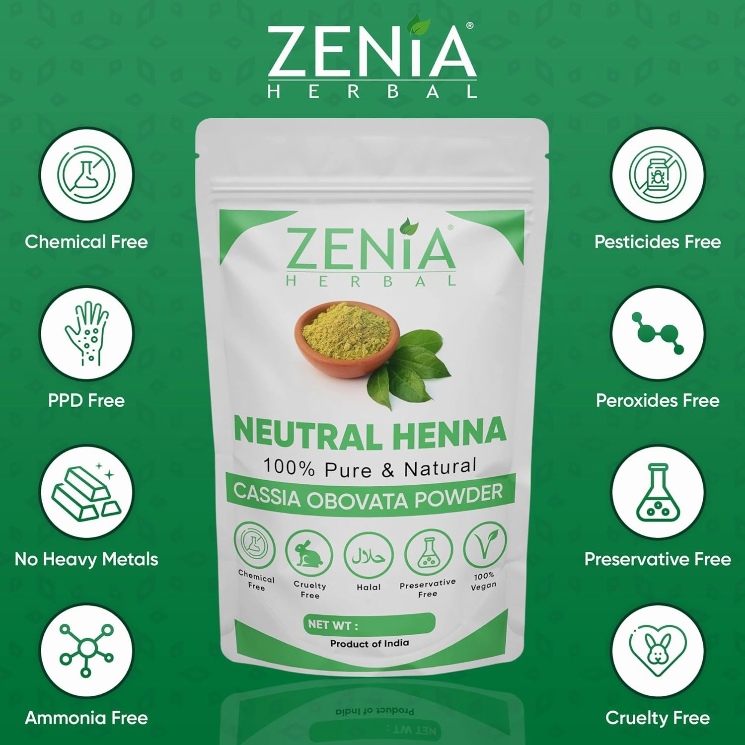 Zenia 100% Pure Neutral Henna Powder (Cassia Obovata) | 1.1lbs (500g) | Colorless Henna for Hair | Natural Hair Conditioner | for Silky, Soft & Shiny Hair