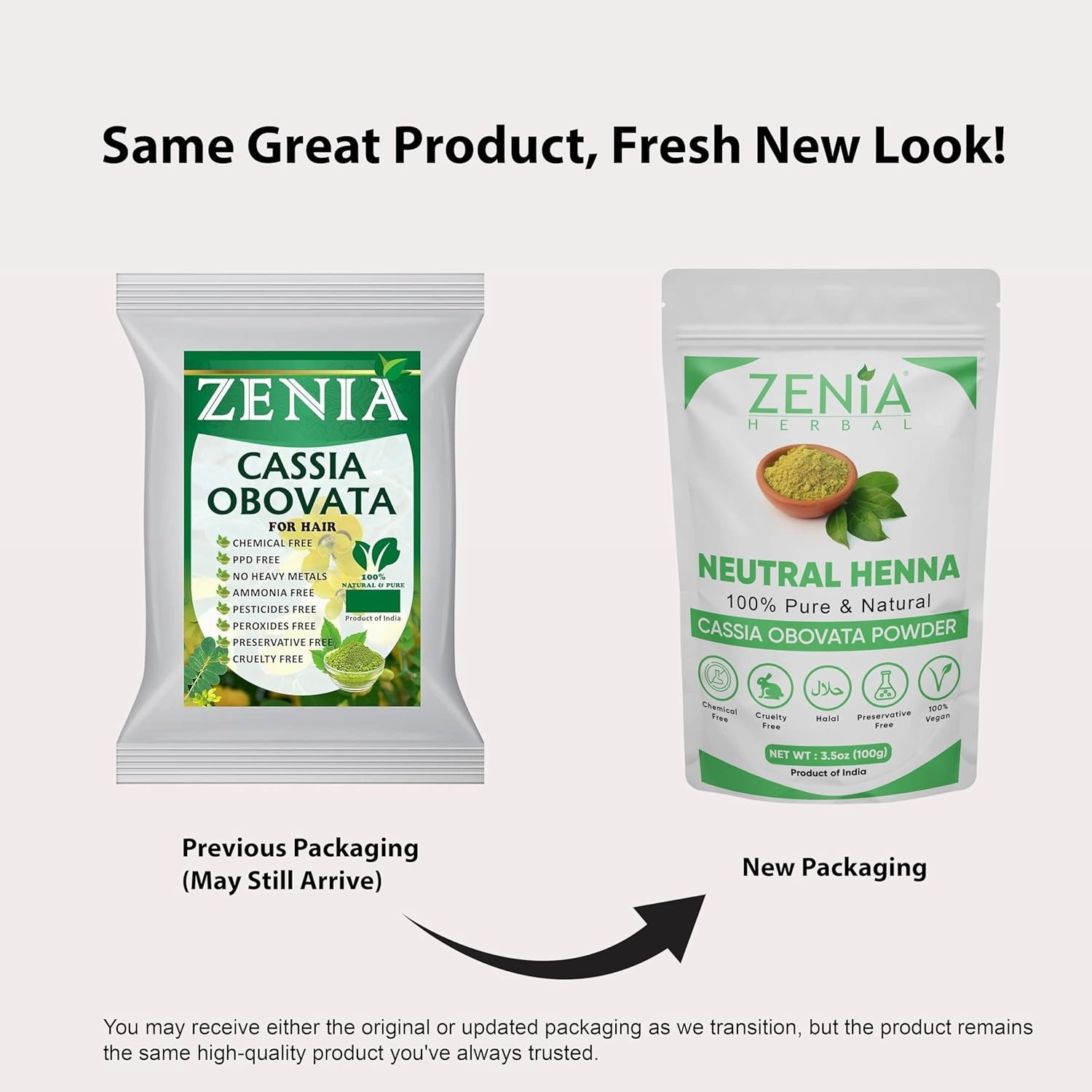Zenia 100% Pure Neutral Henna Powder (Cassia Obovata) | 1.1lbs (500g) | Colorless Henna for Hair | Natural Hair Conditioner | for Silky, Soft & Shiny Hair