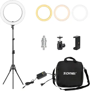 ZOMEi 14" Dimmable Ring Light Makeup Lighting, Light Stand, Carrying Bag for Camera, Smartphone YouTube, Self-Portrait Shooting