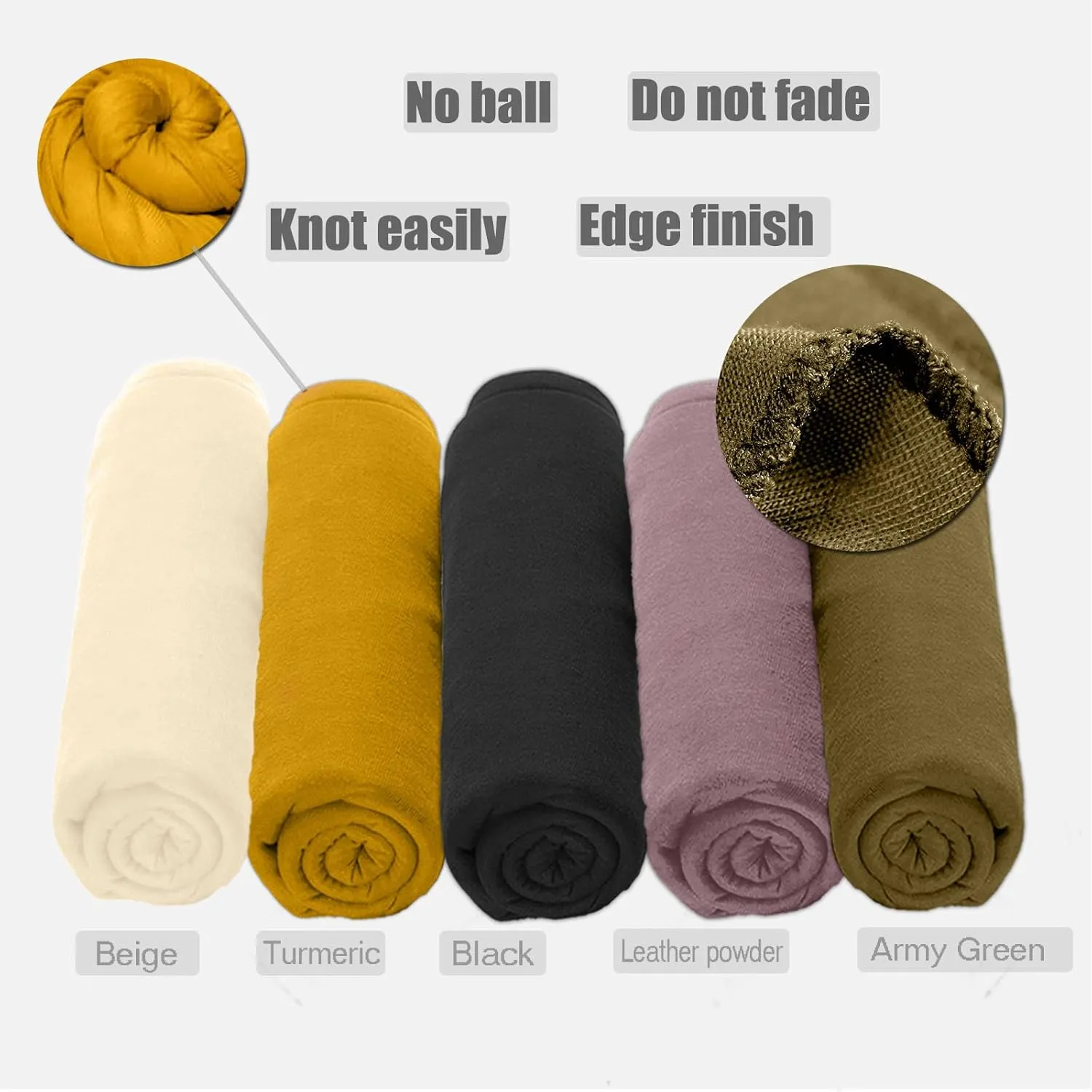 ZRQ 5 Pieces Stretch Turban Headwraps African Women's Hijab Muslim Soft Breathable Hair Scarf Tie Apply for Locs Braid Headband Fashion Women Hijab (Black,Army Green,Leather Powder,Turmeric,Beige)