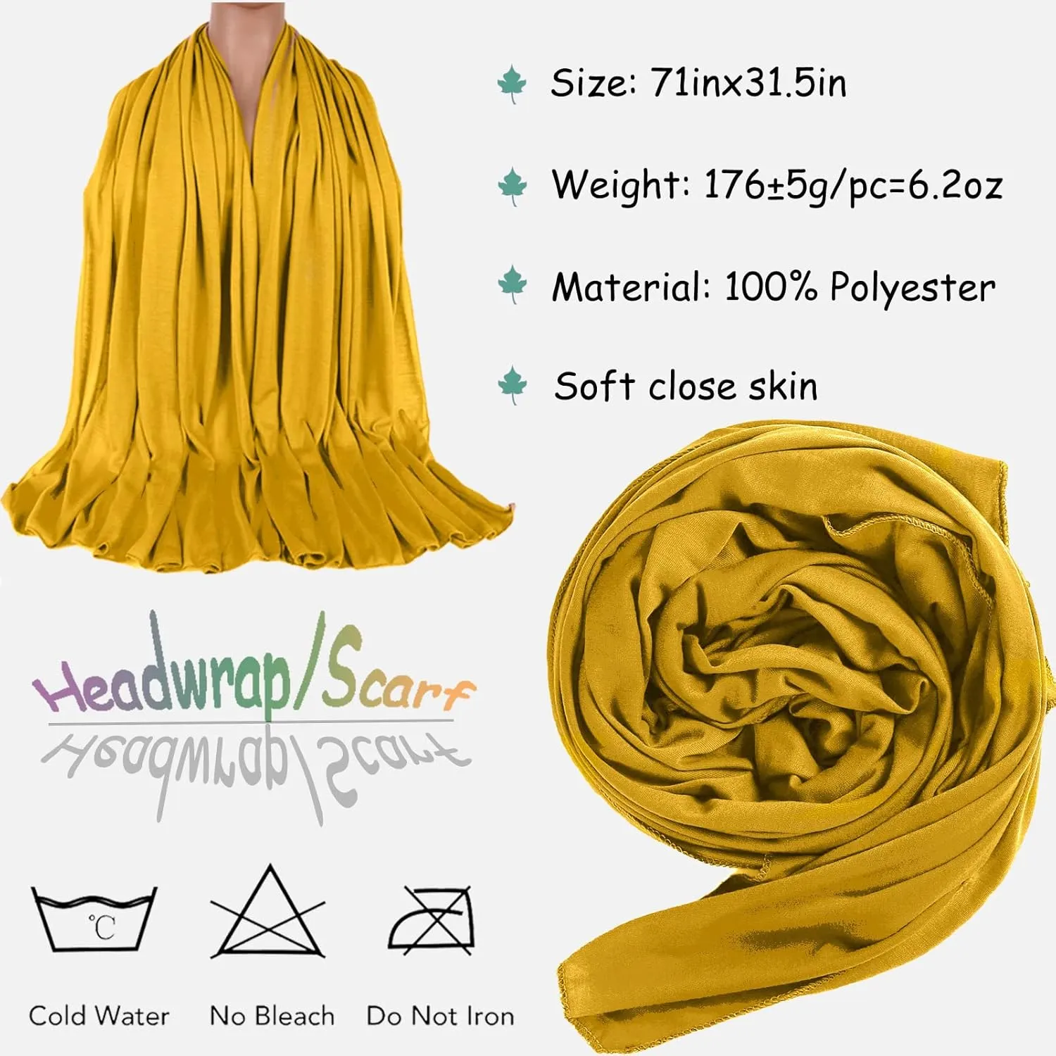 ZRQ 5 Pieces Stretch Turban Headwraps African Women's Hijab Muslim Soft Breathable Hair Scarf Tie Apply for Locs Braid Headband Fashion Women Hijab (Black,Army Green,Leather Powder,Turmeric,Beige)