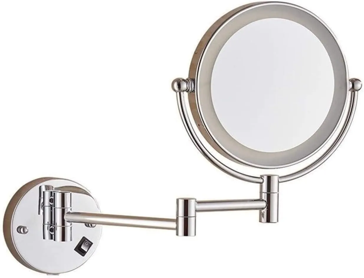 ZWFENG Wall-Mounted Makeup Mirror LED Lighted Vanity Makeup Mirror 10X Magnifying 8-inch 360° Adjustable Arm Chrome Vanity Mirror